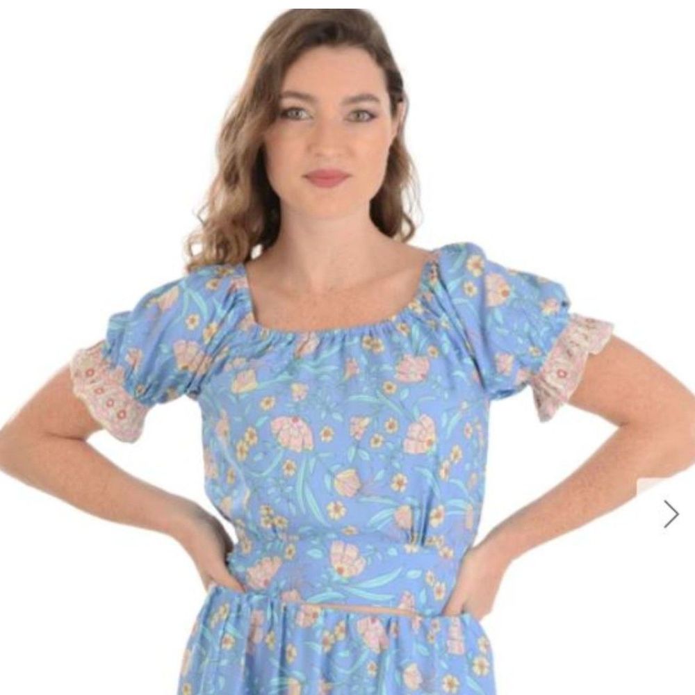 NWT Walker & Wade Provence Top / Sky Blue Crop Tie Boho Top